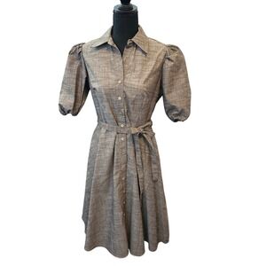 NWT Sharagano Chocolate Brown Puff Sleeve Shirt Dress Womens 6 CareerCore Office